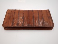 NEW Genuine Eel Skin Brown Long Bifold Wallet