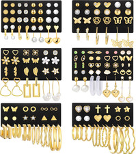84 Pairs Gold Stud Earrings Set for Women Multipack, Fashion Pearl Cubic Zirconi