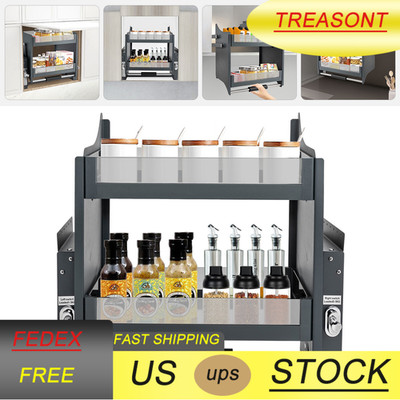 2-Tire Pull Down Shelf Upper 24'' Kitchen Wall Cabinet Storage Organizer Stand US
