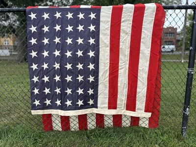 Large Vintage 48 Star American Flag 5x9 Sewn Applique Stars Stripes Antique USA