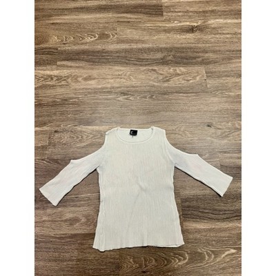 Love Token Ribbed Cold Shoulder Knit Top Cream Small Minimalist Chic
