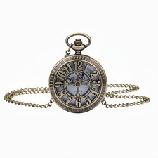 Retro Antique Bronze Skull Shaped Pocket Watch with 31 Inches Full Round Pocket