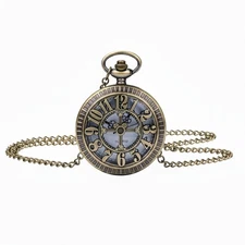 Retro Antique Bronze Skull Shaped Pocket Watch with 31 Inches Full Round Pocket 