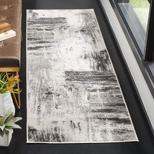 Adirondack Collection Runner Rug - 26 x 14, Ivory Grey, Modern Abstract Desi...