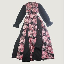 SHEIN Women's Floral Print Wrap Maxi Dress Size 6 Black Pink Long Sleeve B79