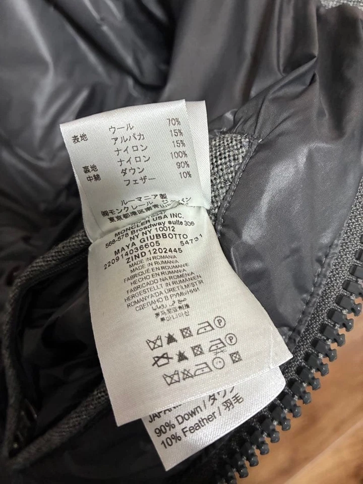 MONCLER Gray Wool Blend Hooded Down Jacket Size 0 Excellent Condition - Image 4 of 4