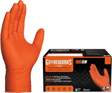 Gloveworks 8 mil Disposable HD Nitrile Gloves, Pack of 100, XLarge, Orange