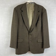 Oscar de la Renta Men's Wool Houndstooth Blazer Sport Coat Brown 43R Vintage