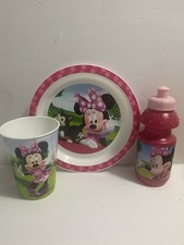 Minnie Mouse Top Water Bottle 15oz, Plate 8 , Cup 16oz , Plastic Set Of 3 New
