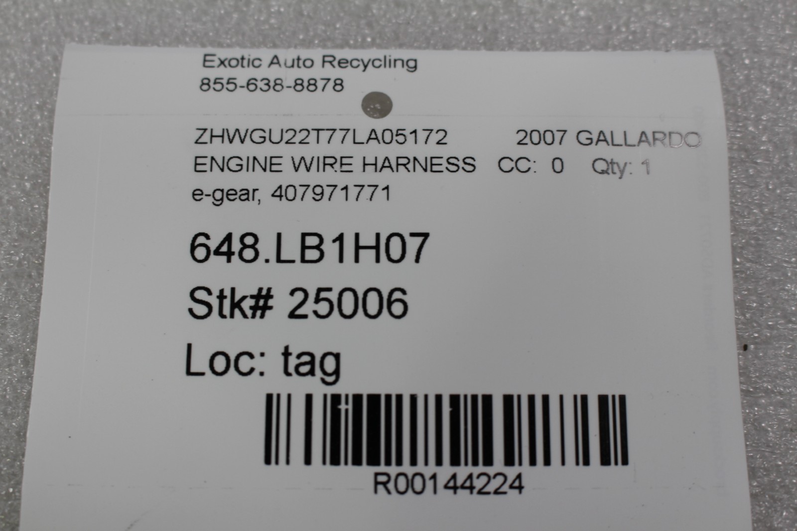 Lamborghini Gallardo, Spyder, E-Gear Wire Harness, Used, P/N 407971771