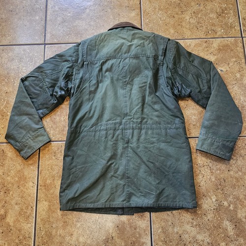 Eddie Bauer Waxed Jacket Oil Skin Tin Cloth Green Mens Small Outdoor Workwear - Picture 2 of 15