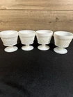 Vintage White Milk Glass Grape Cluster And Leaf, Footed Sherbet Cups Set Of 4