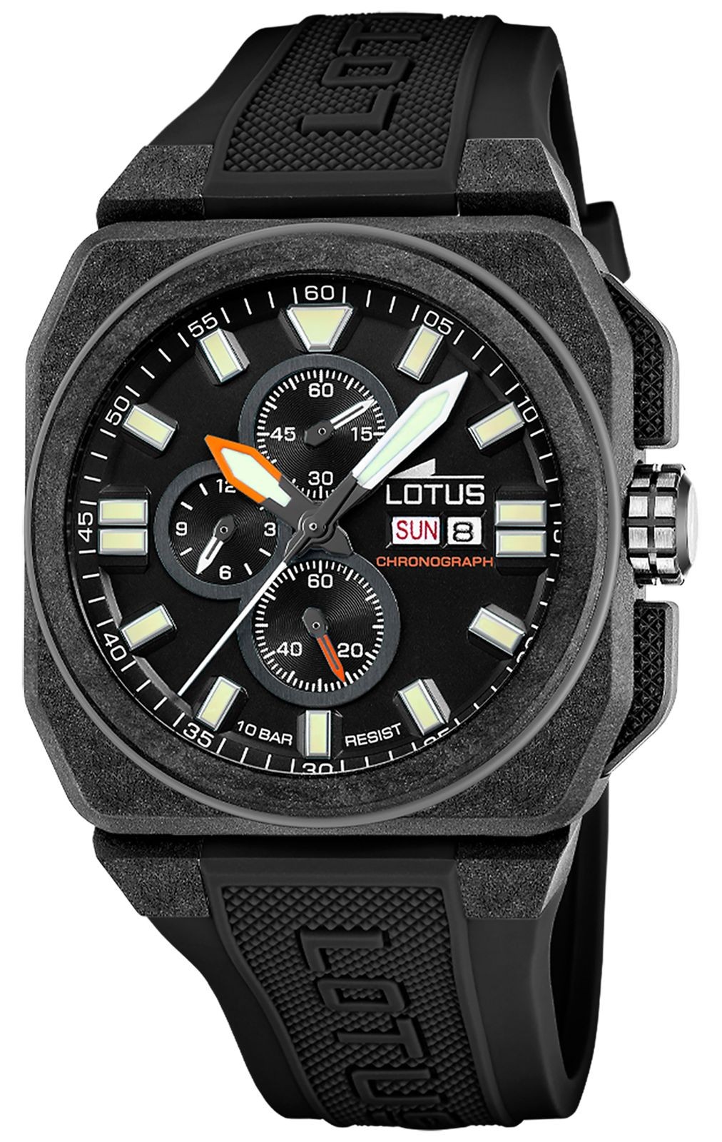 Lotus Carbon Fiber Square Chrono (45.4mm) Black Dial / Black Rubber L18976/4