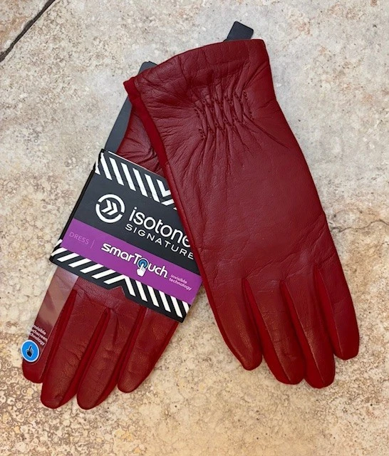 NWT Isotoner Signature Women's Leather Touchscreen Dress Gloves Red M/L MSRP$60