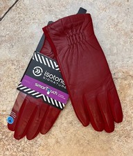 NWT Isotoner Signature Women's Leather Touchscreen Dress Gloves Red M/L MSRP 60
