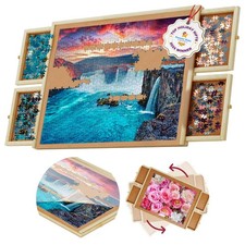 1000 Piece Rotating Puzzle Board with Drawers and Cover 4 Drawers, Wooden Ji...