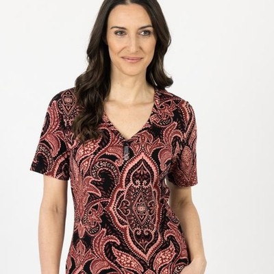 T-Shirt schwarz 36 RÖSSLER SELECTION Damen Shirt Ornamentdruck multicolor 9.8529