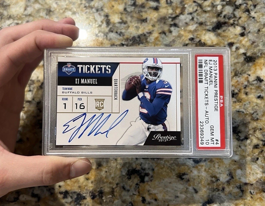 EJ Manuel Auto PSA 10 RC NFL Draft Ticket Rookie Sign On Card Prestige Bills FSU