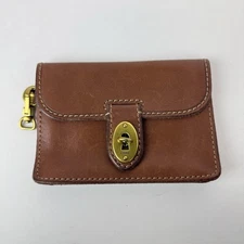 Vintage Fossil Leather Envelope Wristlet Brass Hardware Key Turn Lock Black