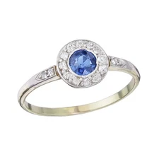 Sapphire Diamond 585 Yellow Gold Art Deco Ring