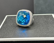 David Yurman 20mm Albion Ring Blue Topaz Diamonds Sterling Silver Size 7
