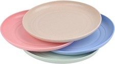 4PCS Reusable Plastic Plates, Set of Rigid Plastic Plates for Children, Camping,