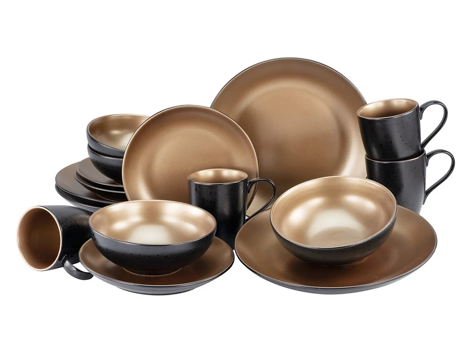 , 23598, Serie GLAMOUR  Gold, 16teiliges Geschirrset, Kombiservice aus Steinz... - Bild 1 von 4