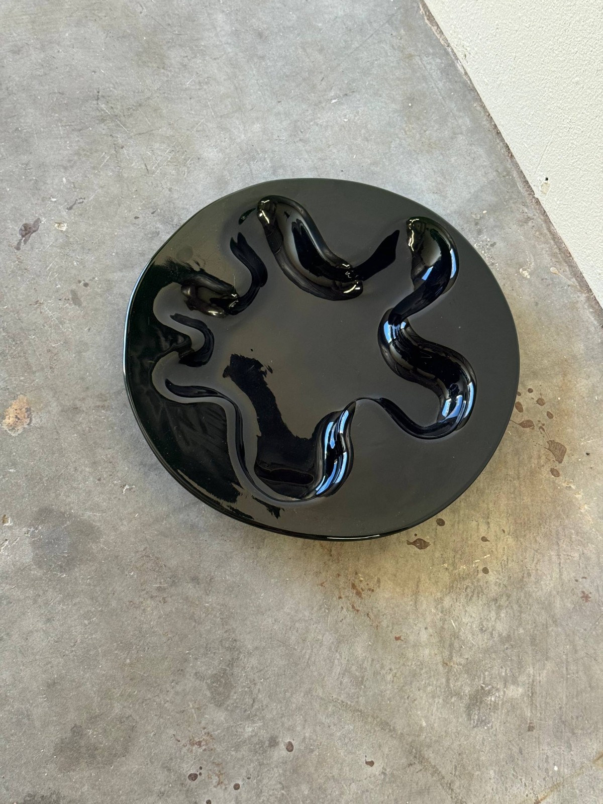 Rare 1970s Michael Bang Black Organic Glass Centerpiece for Holmegaard — Danish