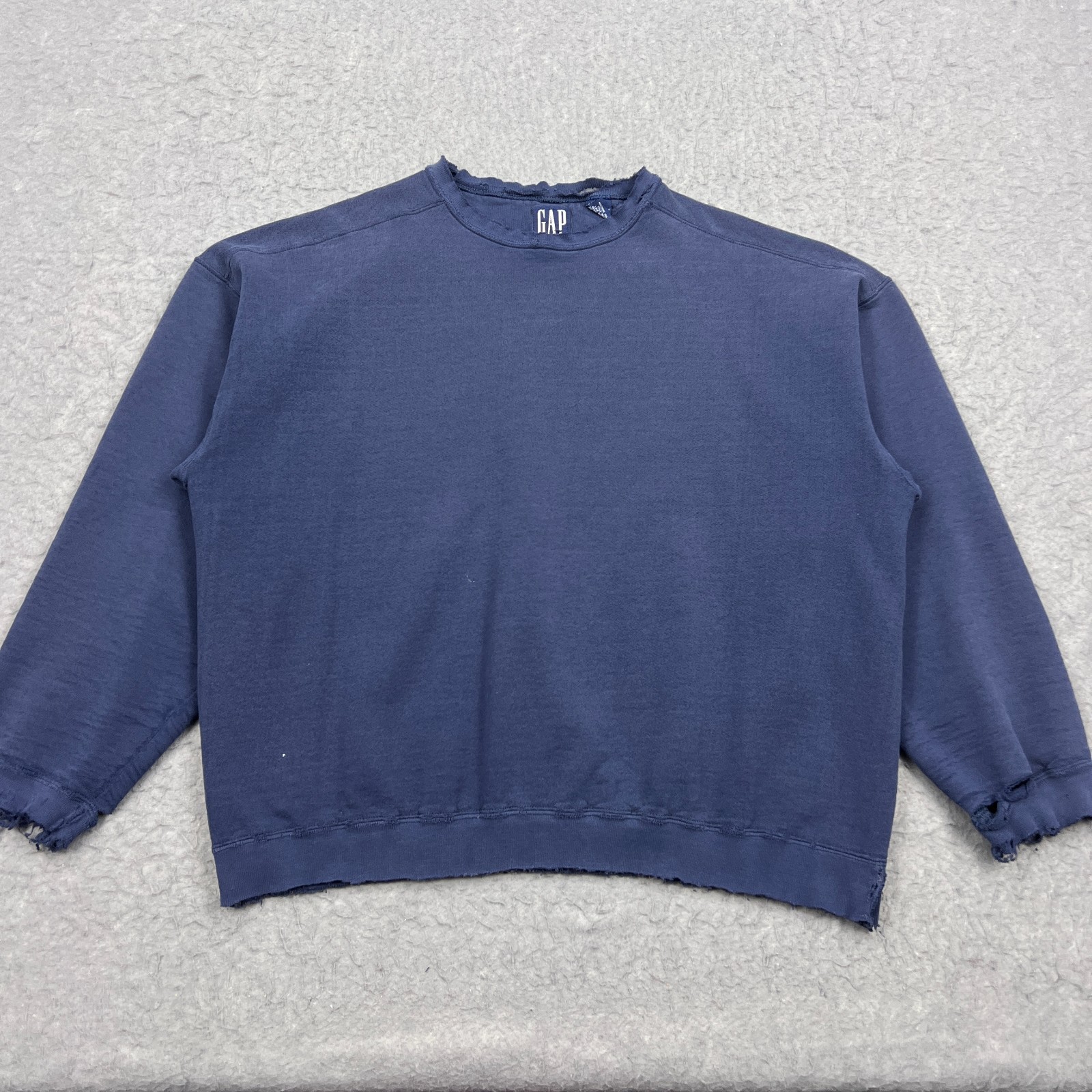VTG Gap Sweatshirt Men's XL Blue Thrashed Worn Blank Boxy Crew Fleece USA Made