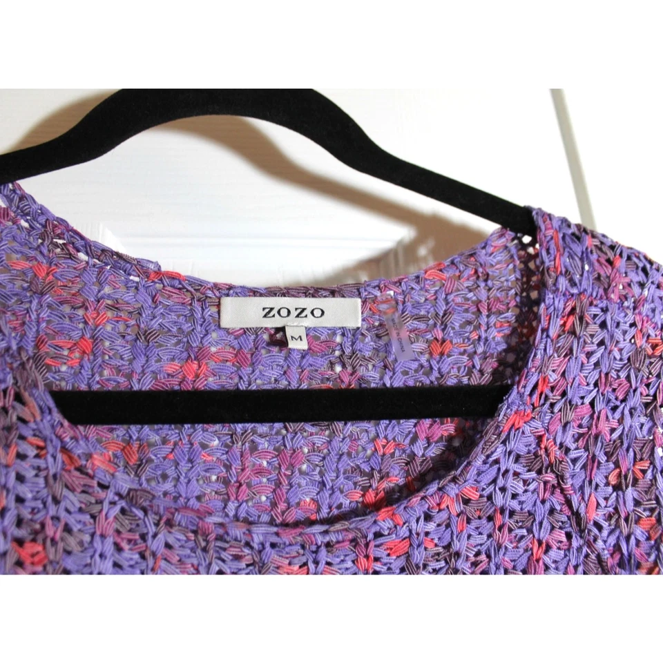 Suéter de crochê Zozo variegado roxo/rosa com franjas punho tamanho M - Imagem 3 de 3