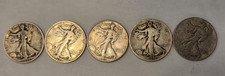 Lot of 5 90 SILVER WALKING LIBERTY HALF DOLLAR CIRCULATED