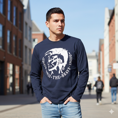 Vintage Y2K $78 DIESEL Navy Blue ACHEL Long Sleeve Slim Fit