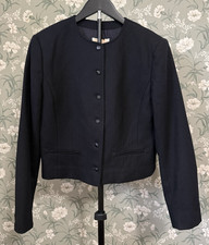 Pendleton Vtg Woman's Virgin Wool Black Crop Collarless Blazer Jacket Size 10