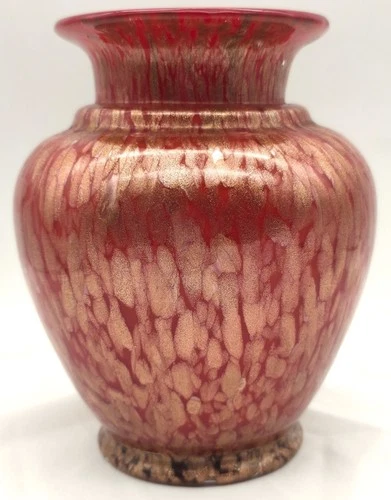Vintage Mid Century Murano Art Glass Red & Sparkling Goldstone / Lutz Vase Video