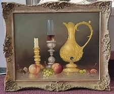 Janos Z Molnar Hungarian Artist 1878-1960 Oil On Canvas Still Life Framed