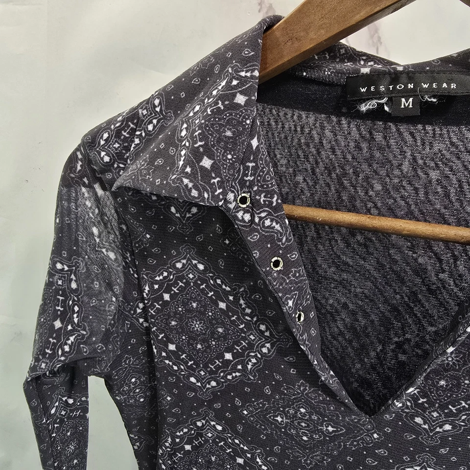 Anthropologie Shirt Womens Small Black Paisley Bandana Sheer Vintage Y2K Lettuce - Image 2 of 4