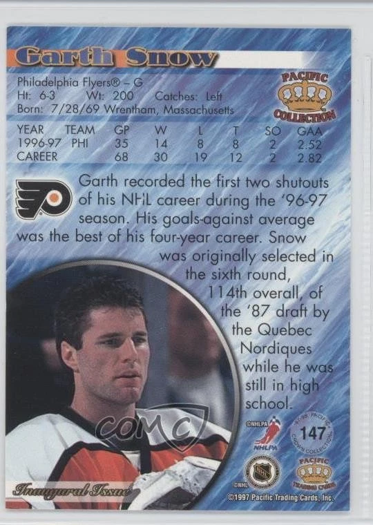 1997-98 Pacific Crown Collection Garth Snow #147 - Image 2 of 2