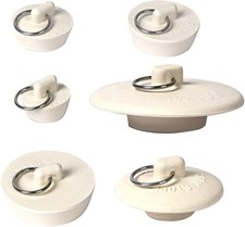6 Pieces Rubber Sink Stopper, Drain Stopper Bath Tub with Pull White