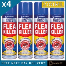 4 x FLEA KILLER SPRAY 200ML AEROSOL ANIMAL DOG CAT PET BED FOR HOME FLEA CARE