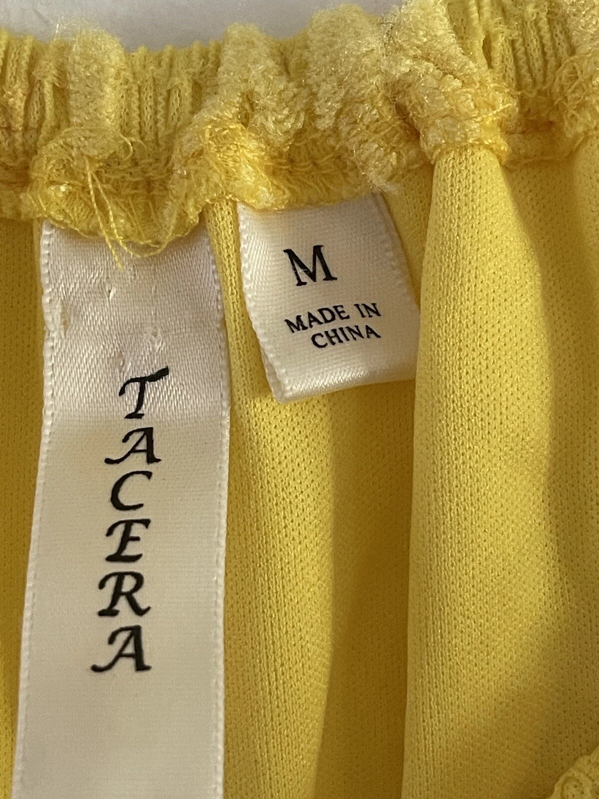 VETEMENTS Abito donna Tacera giallo maniche a campana elasticizzato pizzo overlay foderato taglia media