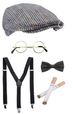 Old Man Costume Set Flat Cap Glasses Braces Fake Cig Bow Pensioner Fancy Dress