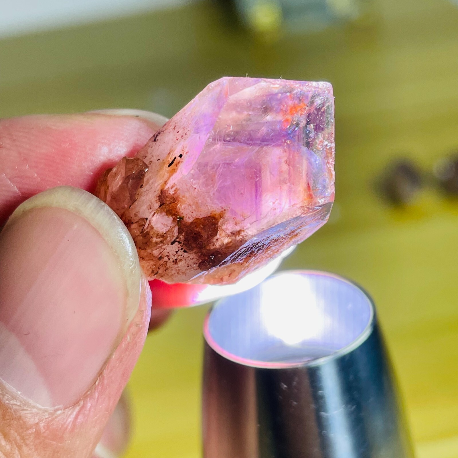 9g Natural Amethyst Pillar Scepter Backbone Pyramid Silver Sountain Particles