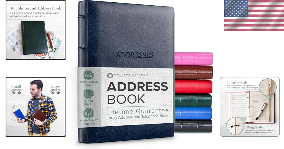 Stylish 9x7 Address Book with 480 Records - Hardbound and Bonded Leather Finish - Image 2 of 4