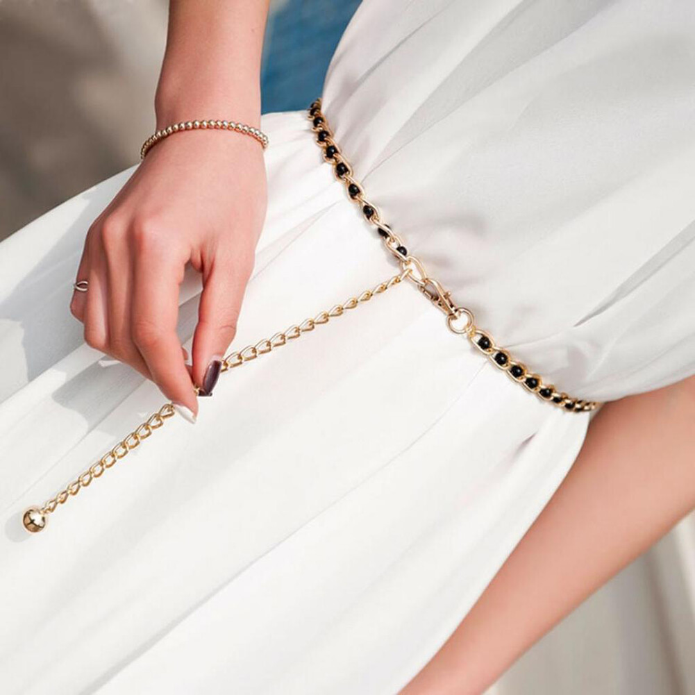 Womens Metal Chain Waistband Pearl Beads Slim Waist Dress Belt Accessories Part, Womens Metal Chain Waistband Pearl Beads Slim Waist Dress Belt Accessories Part,