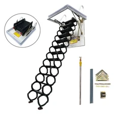 9.84ft Folding Loft Ladder Stairs Ceiling Mounted Attic Telescoping Black 660lbs