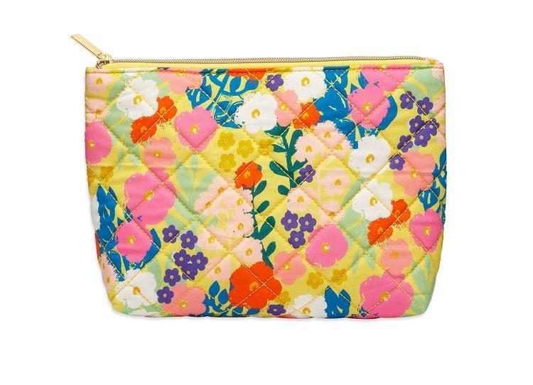 Large Cosmetic Make Up Bag - Yellow Floral Print - 19x11x8cms - Estella Bartlett