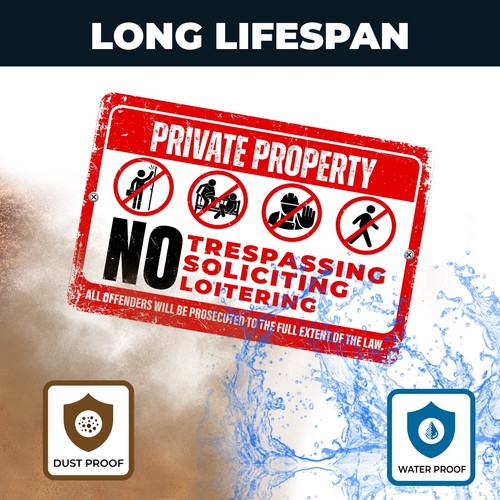 2 Pack Private Property No Soliciting, Trespassing, Loitering Metal Sign 8 x 12" - Picture 7 of 7