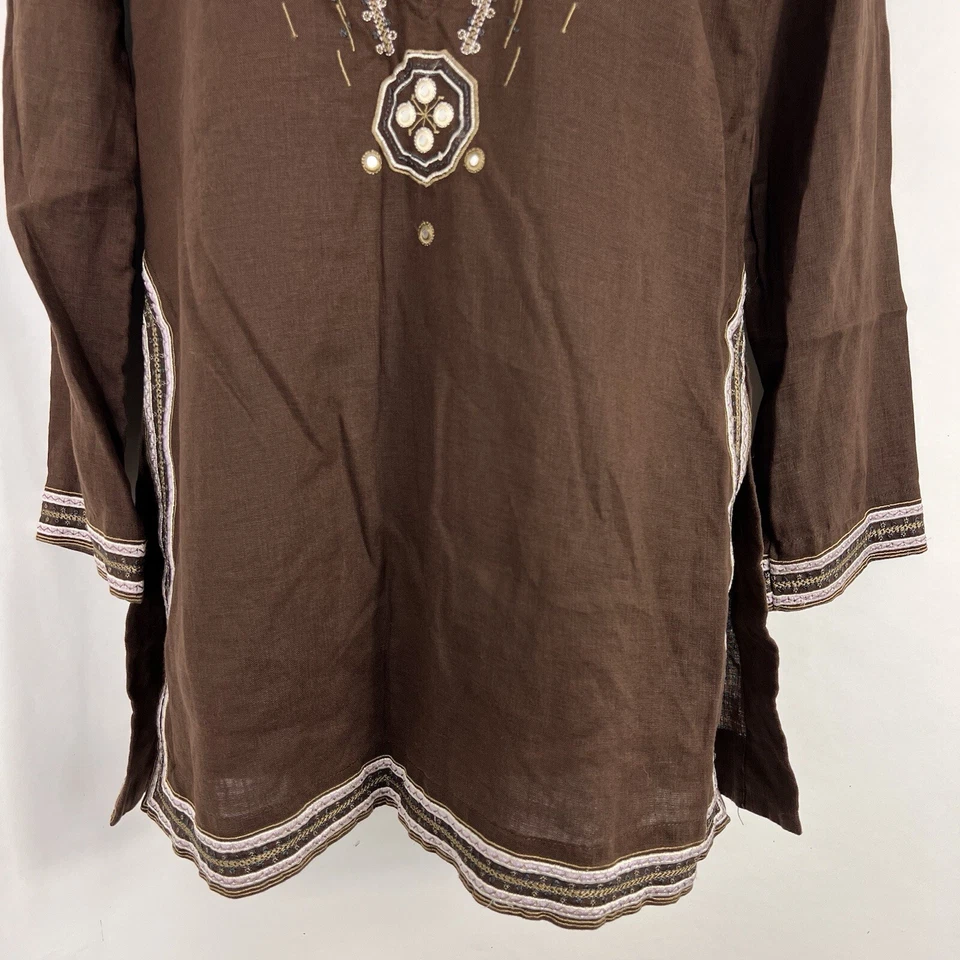 Funda de traje de baño Old Navy para mujer pequeña ajuste perfecto túnica cambio 100 % lino marrón Foto 3 de 4