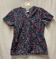 Scrubstar Multicolored Hearts and Ribbon Patterned Size Small Scrub Top