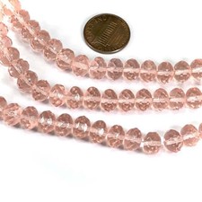 Czech Faceted Glass Doughnut FP Rondelle Spacer Beads 9mm Light Rose pink 24pcs